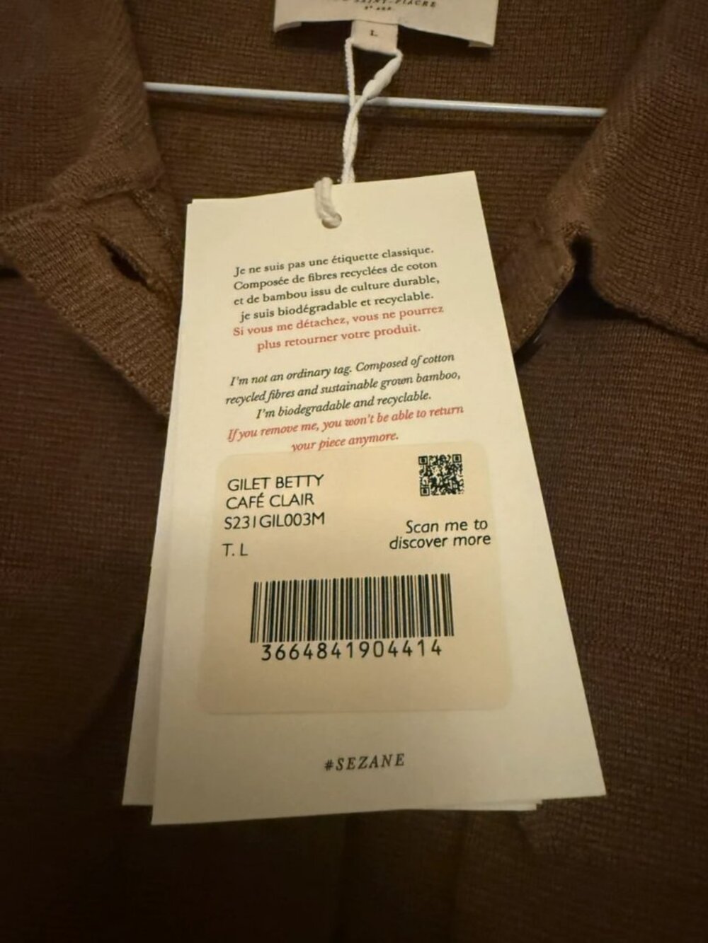 Sezane Betty Merino Wool Cardigan Cafe Clair Women's Size L - Picture 4 of 5